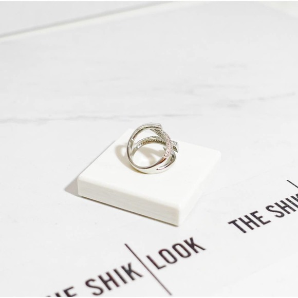 Silver Cubic Zirconia Crystal Geometric Adjustable Ring - Picture 9 of 14